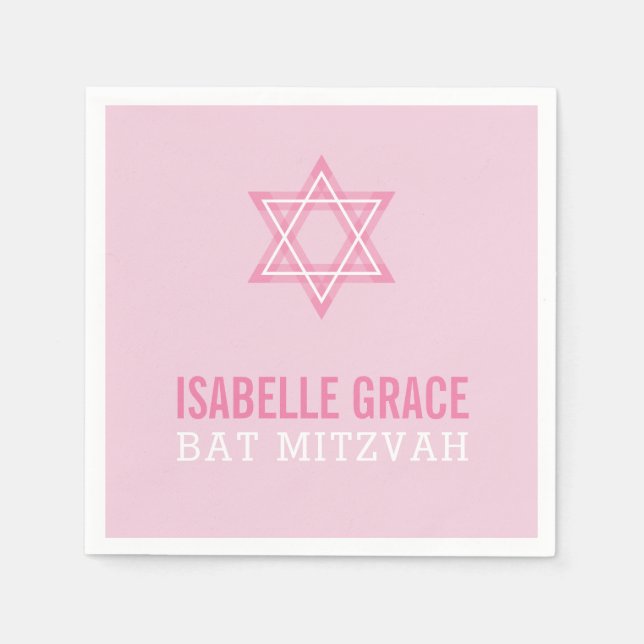 Serviette En Papier BAT MITZVAH moderne jolie étoile rose (Devant)