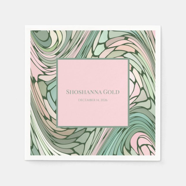 Serviette En Papier Bat mitzvah moderne simple rose et vert (Devant)