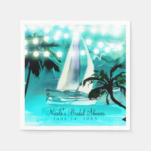 Serviette En Papier Bateau à voile à l'aquarelle Palmiers & Lumières d