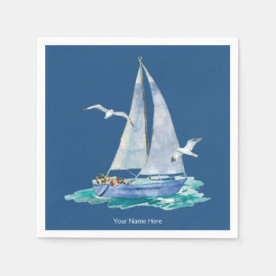 Serviette En Papier Bateau à voile aquarelle Océan Naudique Côtière