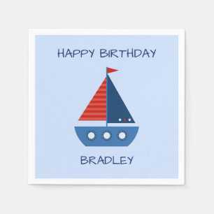 Serviette En Papier Bateau à voile bleu et rouge Anniversaire