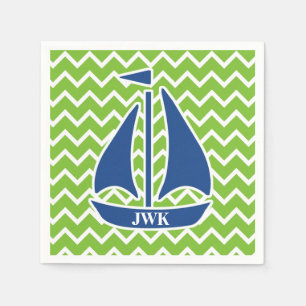 Serviette En Papier Bateau à voile bleu nautique Personnalisé Chevron