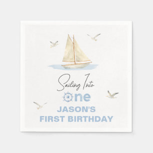 Serviette En Papier Bateau À Voile Bleu Naviguant Dans Un 1er Annivers