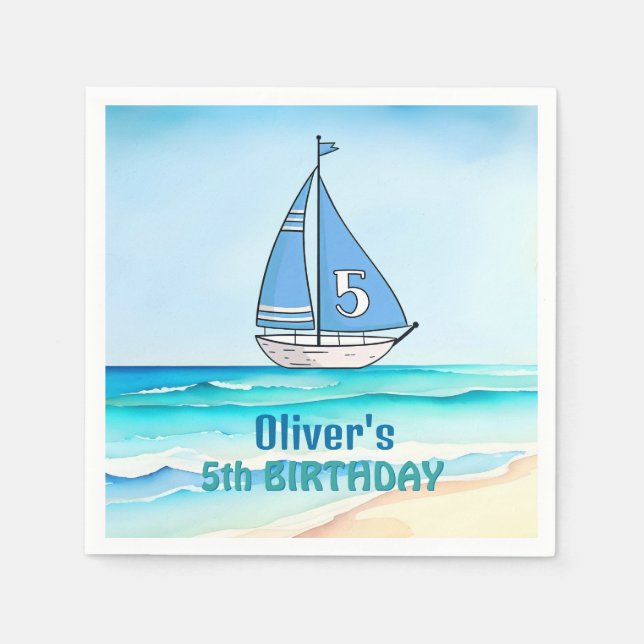 Serviette En Papier Bateau à voile Fête d'anniversaire de 5 ans (Devant)