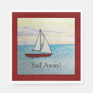Serviette En Papier Bateau à voile rouge - Coaster en pierre Sail Away
