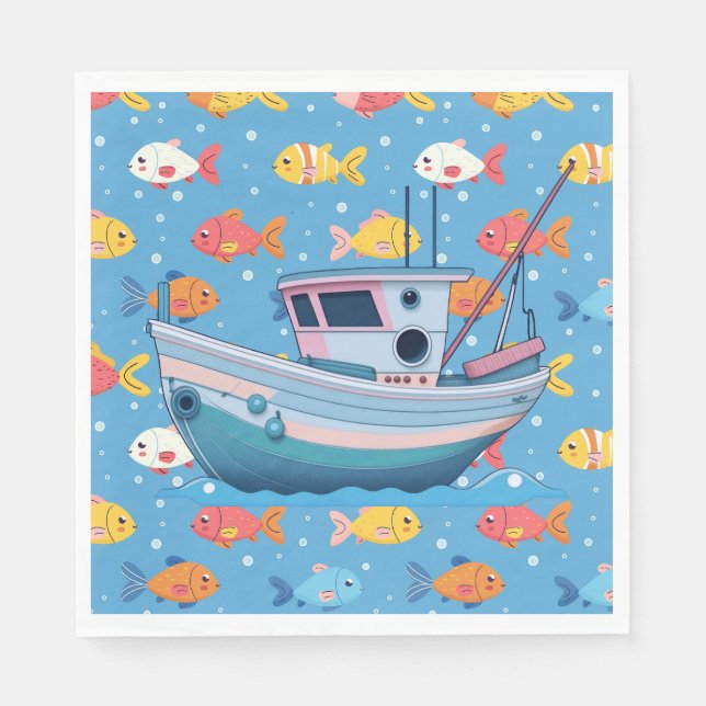 Serviette En Papier Bateau de pêche (Devant)