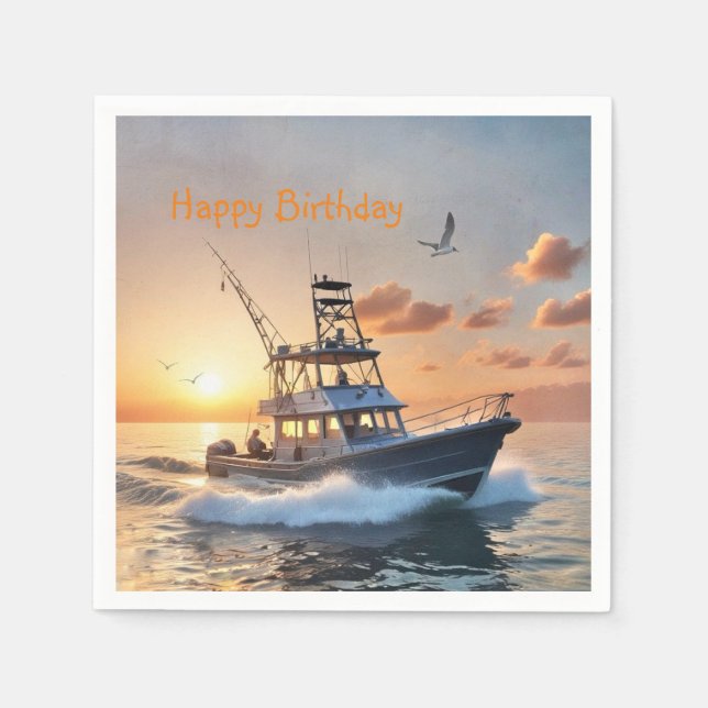 Serviette En Papier Bateau de pêche anniversaire (Devant)