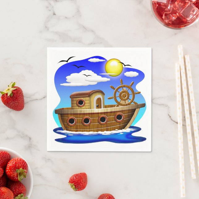 Serviette En Papier Bateau de pêche dessin animé  (En situation)