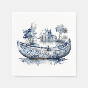 Serviette En Papier Bateau de style Delft bleu et blanc avec scène de