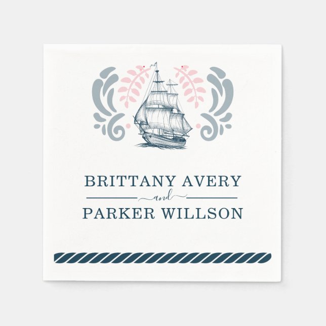 Serviette En Papier Bateau Mariage nautique moderne (Devant)