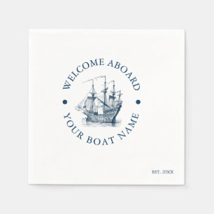 Serviette En Papier Bateau marine Vintage bleu et blanc