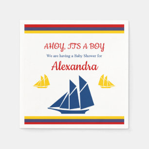 Serviette En Papier Bateau nautique Marine Baby shower bleu jaune roug