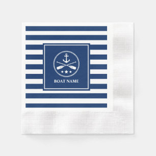 Serviette En Papier Bateau ou nom Ancre Oars & Etoiles avec bandes ble