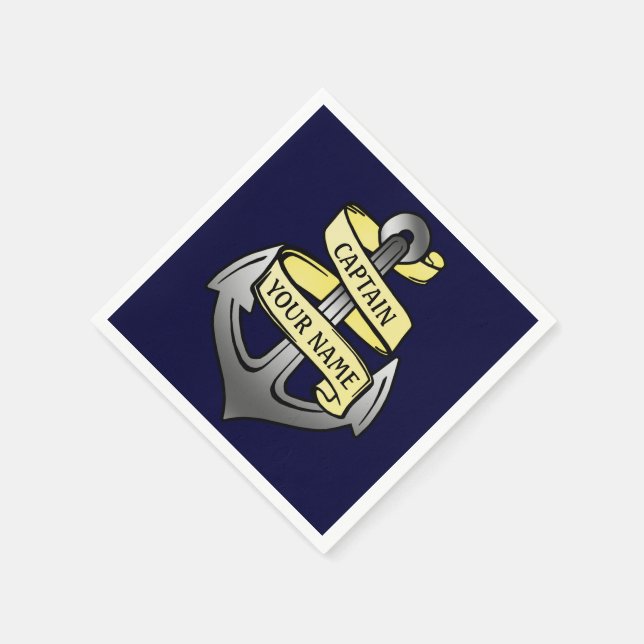 Serviette En Papier Bateau personnalisable Capitaine Votre nom Ancre (Coin)