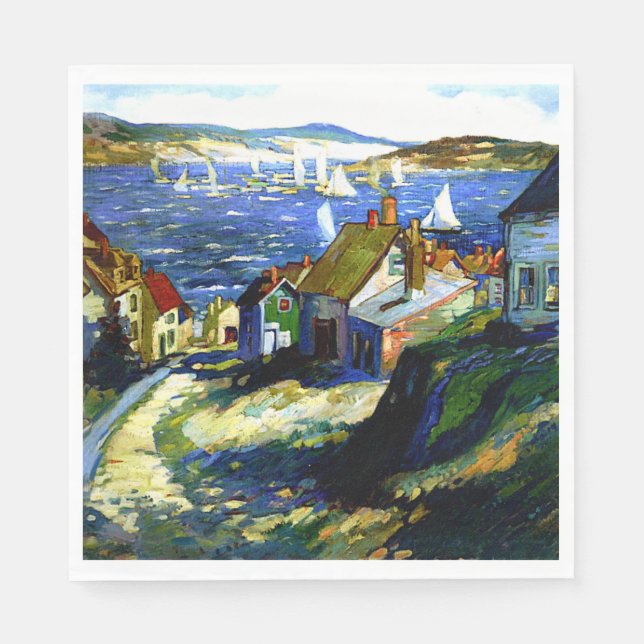 Serviette En Papier Bateaux à voile au port, peinture d'art (Devant)