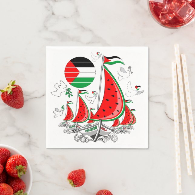 Serviette En Papier Bateaux de la Flottille de la Liberté Mondiale à G (En situation)