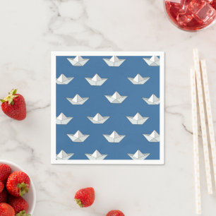 Serviette En Papier Bateaux Origami Sur Le Motif D'Eau