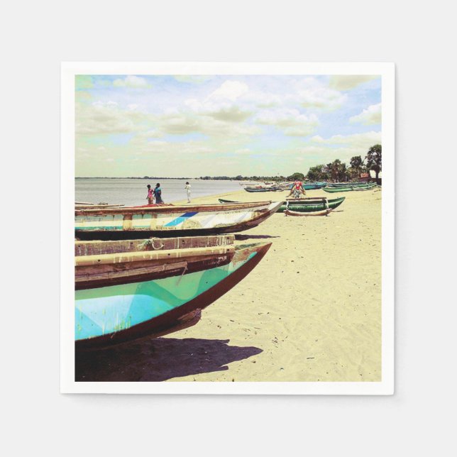 Serviette En Papier Bateaux sur la plage tropicale (Devant)