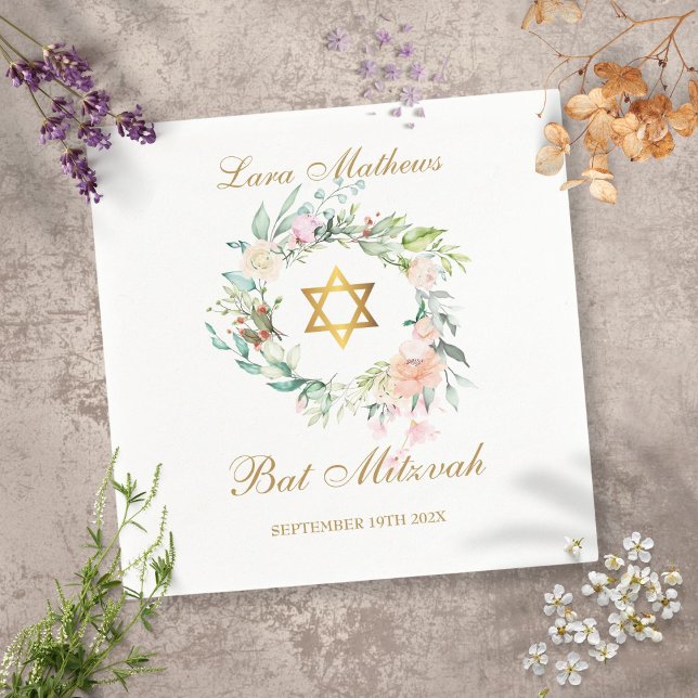Serviette En Papier Bath Mitzvah Étoile de David Florale (Créateur téléchargé)