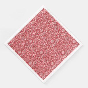 Serviette En Papier Batik rouge blanc style boho floral motif paisley