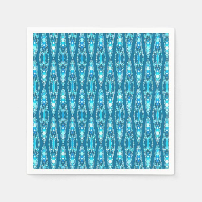 Serviette En Papier Batik tribal - Bleu océanique et Aqua (Devant)