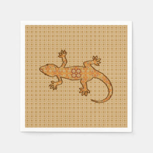 Serviette En Papier Batik tribal Gecko - rouille, ambre et bronze