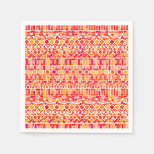 Serviette En Papier Batik Tribal - orange corail et rose corail