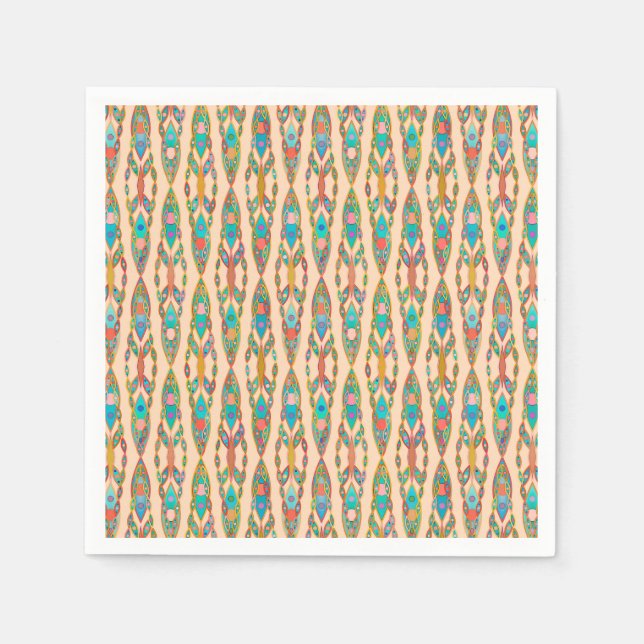 Serviette En Papier Batik Tribal - Peach rose et Turquoise (Devant)