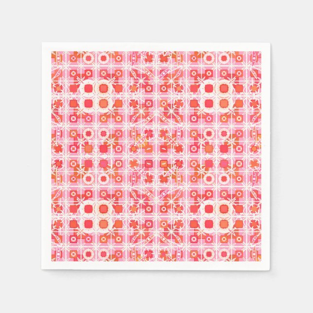 Serviette En Papier Batik tribal - rose fraise et rouge (Devant)