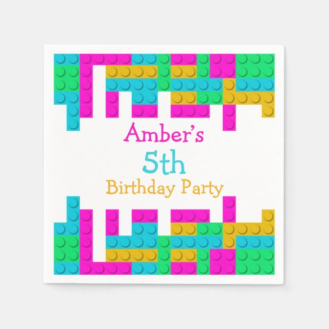 Serviette En Papier Bâtiment coloré Blocs Fille fête d'anniversaire (Devant)