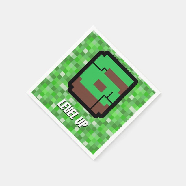 Serviette En Papier Bâtiment Pixelated Gamer Vert Level Up 6 (Coin)