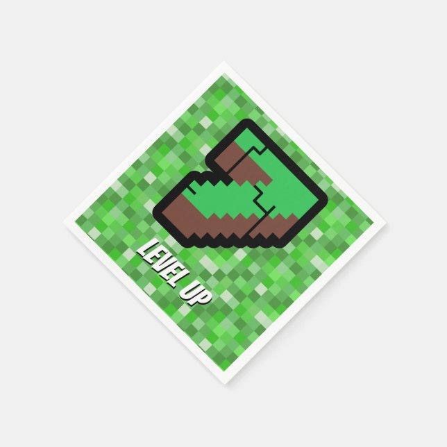Serviette En Papier Bâtiment Pixelated Gamer Vert Level Up 7 (Coin)