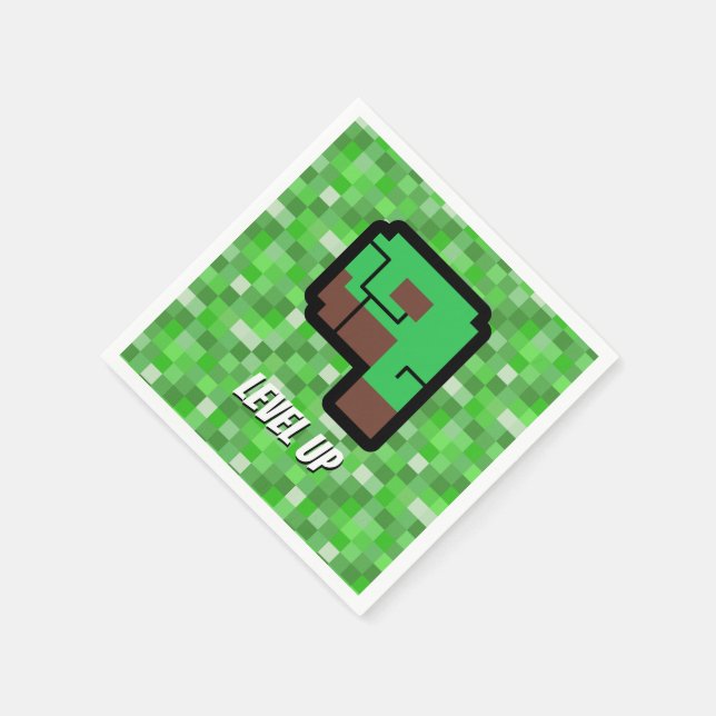Serviette En Papier Bâtiment Pixelated Gamer Vert Niveau 9 (Coin)