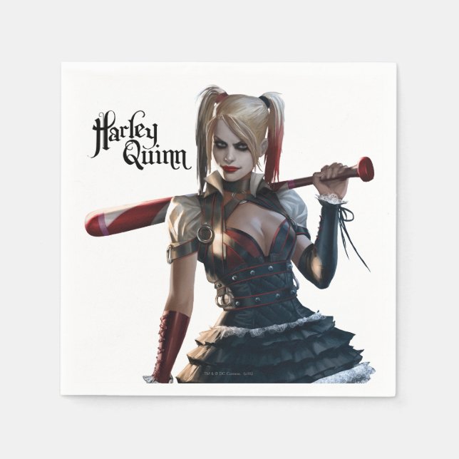 Serviette En Papier Batman Arkham Knight | Harley Quinn avec chauve-so (Devant)