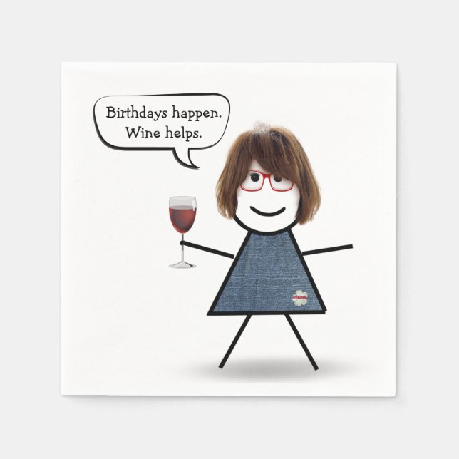 Serviette En Papier Bâton d'anniversaire fille avec vin rouge (Devant)