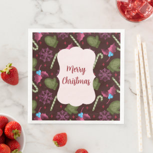 Serviette En Papier Bâtonnets de menthe poivrée de Noël et flocons de