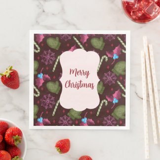Serviette En Papier Bâtonnets de menthe poivrée de Noël et flocons de