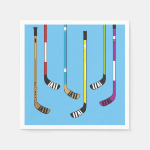 Serviette En Papier Bâtons de hockey colorés et Canon sur bleu