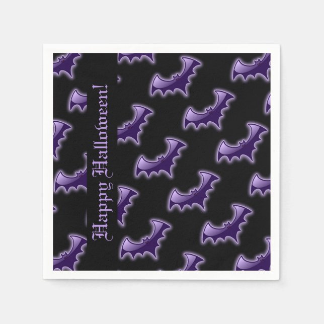 Serviette En Papier Bats de nuit noirs et violets (Devant)