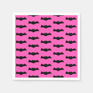 Serviette En Papier Bats d'Halloween roses et noires
