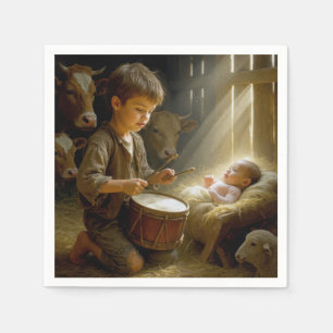 Serviette En Papier Batteur Jouant Son Tambour Pour Baby Jesus