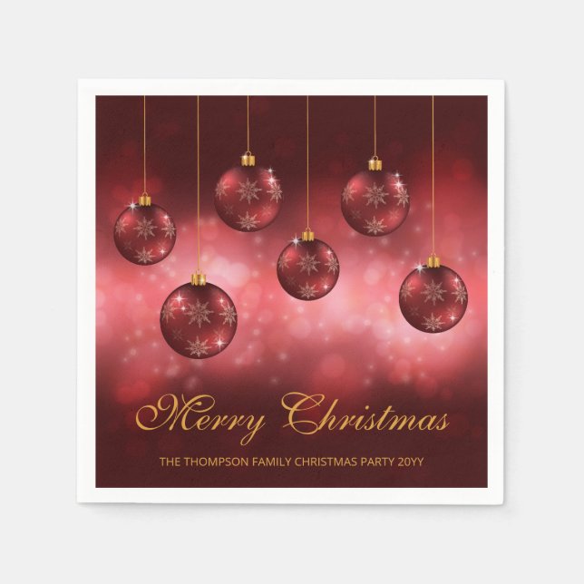 Serviette En Papier Baubles de Noël Festif Rouge Avec Texte Personnali (Devant)