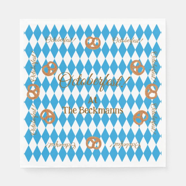 Serviette En Papier Bavarois bleu Octoberfest Pretzels (Devant)
