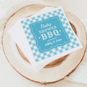 Serviette En Papier BBQ baby shower bleu et blanc En vichy plaqué
