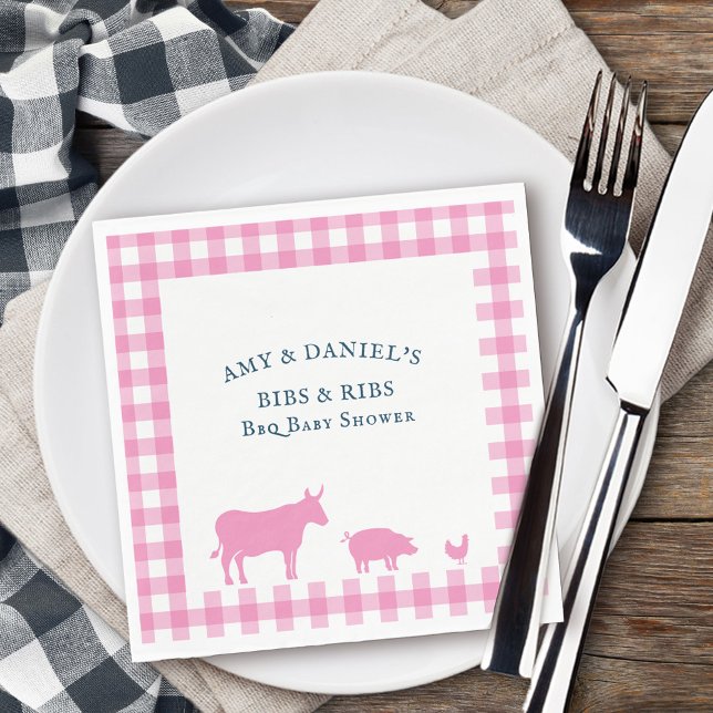 Serviette En Papier BBQ Baby shower côtes n Bibs Rustique rose (Pink BBQ napkins from my rustic farmhouse BBQ collection )