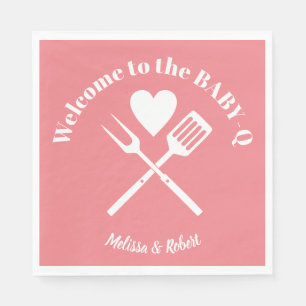 Serviette En Papier BBQ Baby shower moderne en rose solide