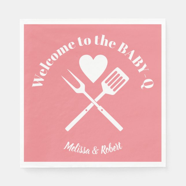 Serviette En Papier BBQ Baby shower moderne en rose solide (Devant)