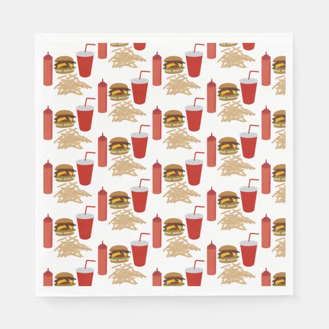 Serviette En Papier BBQ Motif Burger Fast Food (Devant)