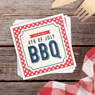 Serviette En Papier BBQ rouge de guingan et de bleu 4 juillet
