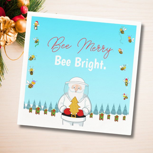 Serviette En Papier Be Merry. Be Bright. Christmas Beekeeper Santa (Créateur téléchargé)